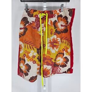 Vintage Y2K Mossimo Mens Sz 38 Board Shorts Swimsuit Yellow Red Floral Print